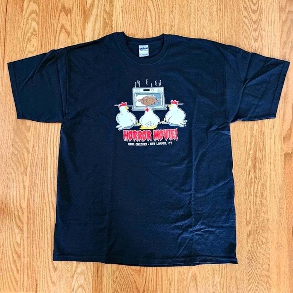 Vintage The Neon Chicken Horror Movie Parody Tee Shirt Black Size XL